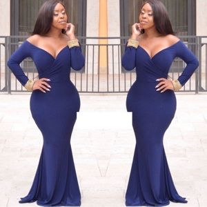 Navy Blue Off the Shoulder Evening Gown XXS Petite